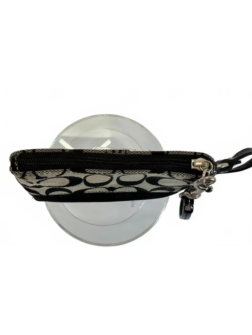 Coach | Signature Jacquard Patent Leather Wristlet Pouch | Black Grey/White